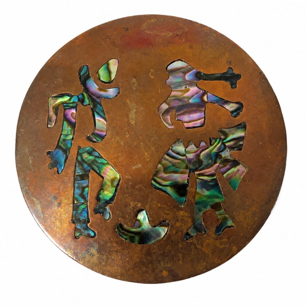 Vintage Copper Abalone Shell Inlay Dancer Brooch Pendant Southwestern